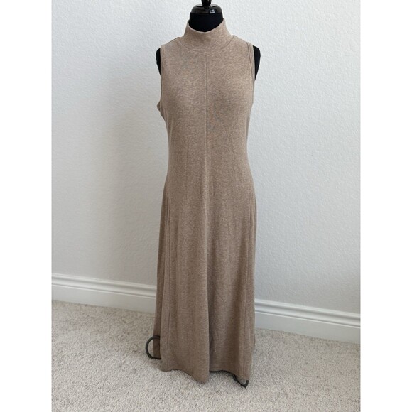 OGL Women’s Mockneck Midi Tank Brami Dress Heather Taupe XL Ribbed Stretch Soft - Picture 5 of 13